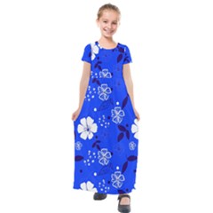 Blooming-seamless-pattern-blue-colors Kids  Short Sleeve Maxi Dress by uniart180623