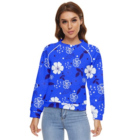 Blooming-seamless-pattern-blue-colors Women s Long Sleeve Raglan Tee by uniart180623