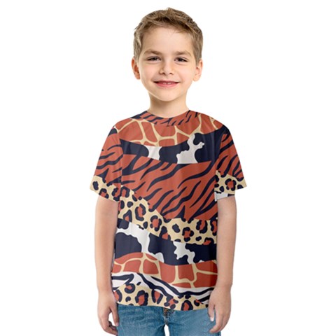 Mixed-animal-skin-print-safari-textures-mix-leopard-zebra-tiger-skins-patterns-luxury-animals-textur Kids  Sport Mesh Tee by uniart180623