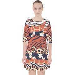 Mixed-animal-skin-print-safari-textures-mix-leopard-zebra-tiger-skins-patterns-luxury-animals-textur Quarter Sleeve Pocket Dress by uniart180623