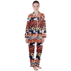 Mixed-animal-skin-print-safari-textures-mix-leopard-zebra-tiger-skins-patterns-luxury-animals-textur Women s Long Sleeve Satin Pajamas Set	 by uniart180623