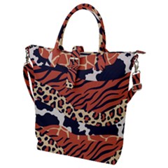 Mixed-animal-skin-print-safari-textures-mix-leopard-zebra-tiger-skins-patterns-luxury-animals-textur Buckle Top Tote Bag by uniart180623