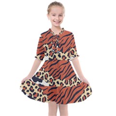 Mixed-animal-skin-print-safari-textures-mix-leopard-zebra-tiger-skins-patterns-luxury-animals-textur Kids  All Frills Chiffon Dress by uniart180623