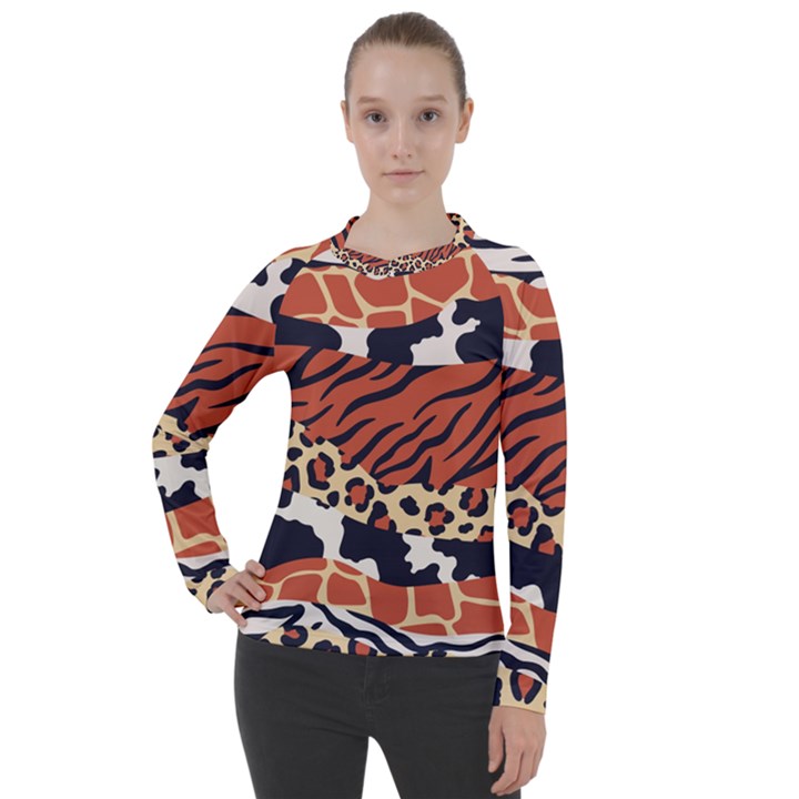 Mixed-animal-skin-print-safari-textures-mix-leopard-zebra-tiger-skins-patterns-luxury-animals-textur Women s Pique Long Sleeve Tee