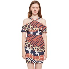 Mixed-animal-skin-print-safari-textures-mix-leopard-zebra-tiger-skins-patterns-luxury-animals-textur Shoulder Frill Bodycon Summer Dress by uniart180623