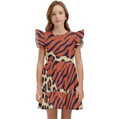 Mixed-animal-skin-print-safari-textures-mix-leopard-zebra-tiger-skins-patterns-luxury-animals-textur Kids  Winged Sleeve Dress by uniart180623