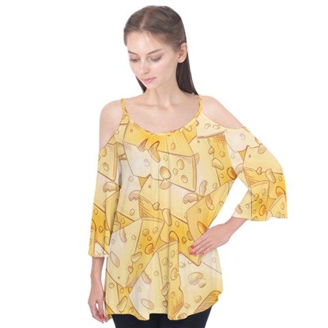 Cheese-slices-seamless-pattern-cartoon-style Flutter Sleeve Tee  by uniart180623