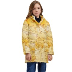 Cheese-slices-seamless-pattern-cartoon-style Kids  Hooded Longline Puffer Jacket by uniart180623