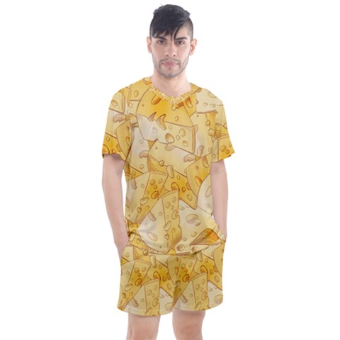 Cheese-slices-seamless-pattern-cartoon-style Men s Mesh Tee And Shorts Set by uniart180623