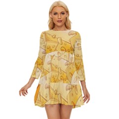 Cheese-slices-seamless-pattern-cartoon-style Long Sleeve Babydoll Dress by uniart180623