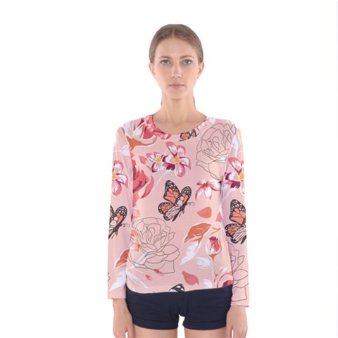 Beautiful-seamless-spring-pattern-with-roses-peony-orchid-succulents Women s Long Sleeve Tee by uniart180623