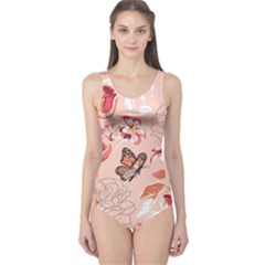 Beautiful-seamless-spring-pattern-with-roses-peony-orchid-succulents One Piece Swimsuit by uniart180623