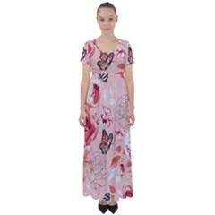 Beautiful-seamless-spring-pattern-with-roses-peony-orchid-succulents High Waist Short Sleeve Maxi Dress by uniart180623