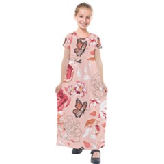 Beautiful-seamless-spring-pattern-with-roses-peony-orchid-succulents Kids  Short Sleeve Maxi Dress by uniart180623