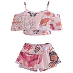 Beautiful-seamless-spring-pattern-with-roses-peony-orchid-succulents Kids  Off Shoulder Skirt Bikini by uniart180623