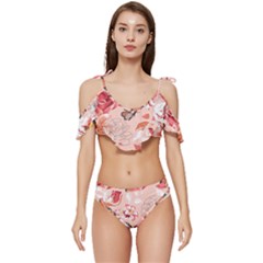 Beautiful-seamless-spring-pattern-with-roses-peony-orchid-succulents Ruffle Edge Tie Up Bikini Set	 by uniart180623