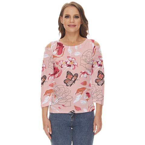 Beautiful-seamless-spring-pattern-with-roses-peony-orchid-succulents Cut Out Wide Sleeve Top by uniart180623