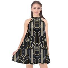 Art-deco-geometric-abstract-pattern-vector Halter Neckline Chiffon Dress  by uniart180623