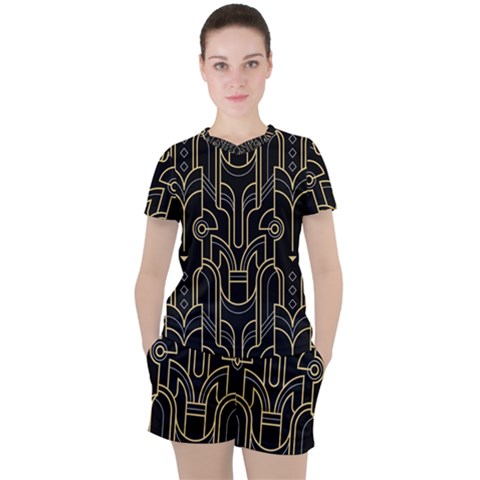 Art-deco-geometric-abstract-pattern-vector Women s Tee And Shorts Set by uniart180623