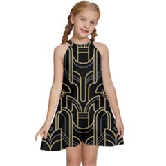 Art-deco-geometric-abstract-pattern-vector Kids  Halter Collar Waist Tie Chiffon Dress by uniart180623