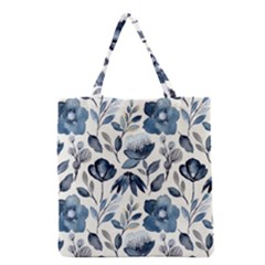 Indigo-watercolor-floral-seamless-pattern Grocery Tote Bag by uniart180623