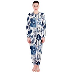 Indigo-watercolor-floral-seamless-pattern Onepiece Jumpsuit (ladies) by uniart180623