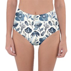 Indigo-watercolor-floral-seamless-pattern Reversible High-waist Bikini Bottoms by uniart180623