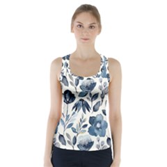 Indigo-watercolor-floral-seamless-pattern Racer Back Sports Top by uniart180623