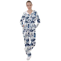 Indigo-watercolor-floral-seamless-pattern Women s Tracksuit by uniart180623