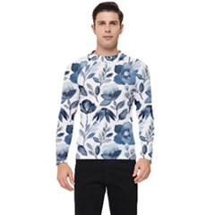 Indigo-watercolor-floral-seamless-pattern Men s Long Sleeve Rash Guard by uniart180623