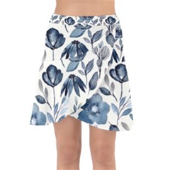 Indigo-watercolor-floral-seamless-pattern Wrap Front Skirt by uniart180623