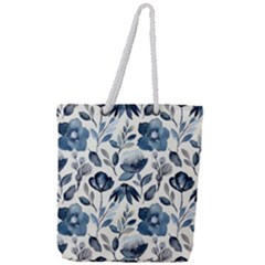 Indigo-watercolor-floral-seamless-pattern Full Print Rope Handle Tote (large) by uniart180623