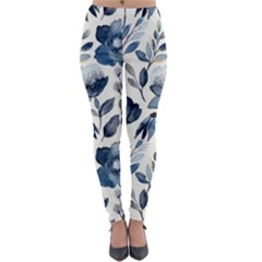 Indigo-watercolor-floral-seamless-pattern Lightweight Velour Leggings by uniart180623