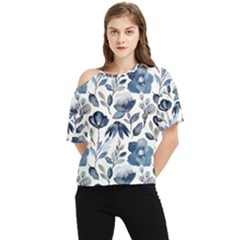 Indigo-watercolor-floral-seamless-pattern One Shoulder Cut Out Tee by uniart180623