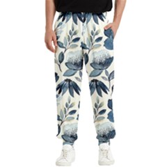 Indigo-watercolor-floral-seamless-pattern Men s Elastic Waist Pants by uniart180623