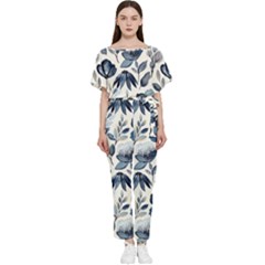 Indigo-watercolor-floral-seamless-pattern Batwing Lightweight Chiffon Jumpsuit by uniart180623