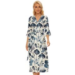 Indigo-watercolor-floral-seamless-pattern Midsummer Wrap Dress by uniart180623