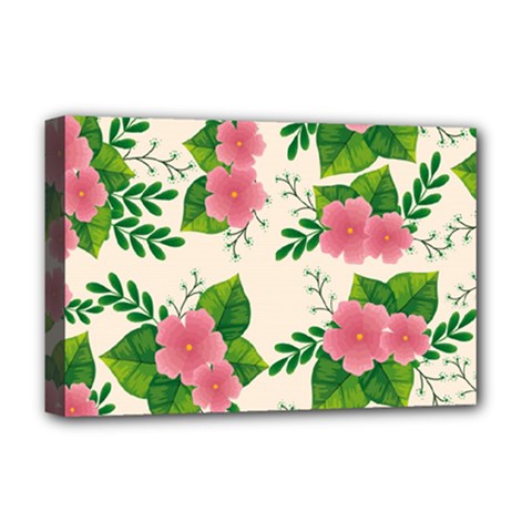 Cute-pink-flowers-with-leaves-pattern Deluxe Canvas 18  X 12  (stretched) by uniart180623