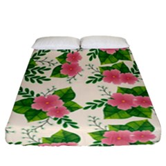 Cute-pink-flowers-with-leaves-pattern Fitted Sheet (california King Size) by uniart180623