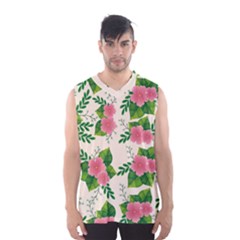 Cute-pink-flowers-with-leaves-pattern Men s Basketball Tank Top by uniart180623