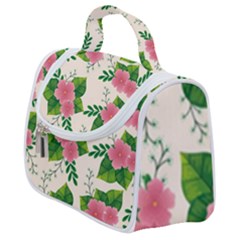 Cute-pink-flowers-with-leaves-pattern Satchel Handbag by uniart180623