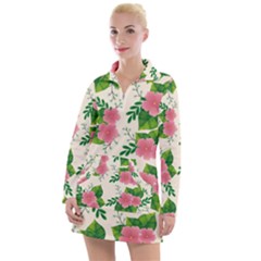 Cute-pink-flowers-with-leaves-pattern Women s Long Sleeve Casual Dress by uniart180623