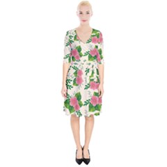 Cute-pink-flowers-with-leaves-pattern Wrap Up Cocktail Dress by uniart180623