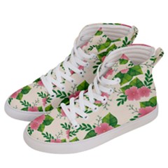 Cute-pink-flowers-with-leaves-pattern Men s Hi-top Skate Sneakers by uniart180623