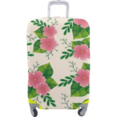 Cute-pink-flowers-with-leaves-pattern Luggage Cover (large) by uniart180623