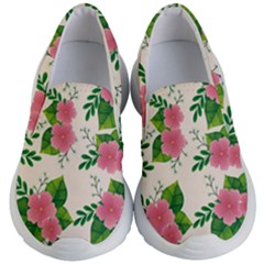 Cute-pink-flowers-with-leaves-pattern Kids Lightweight Slip Ons by uniart180623