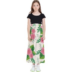 Cute-pink-flowers-with-leaves-pattern Kids  Flared Maxi Skirt by uniart180623