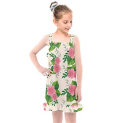 Cute-pink-flowers-with-leaves-pattern Kids  Overall Dress by uniart180623