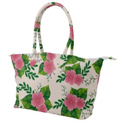 Cute-pink-flowers-with-leaves-pattern Canvas Shoulder Bag by uniart180623