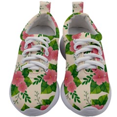 Cute-pink-flowers-with-leaves-pattern Kids Athletic Shoes by uniart180623